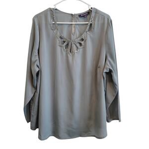 Roaman's Gray Beaded Long Sleeves Blouse Top Women's Size 22W
